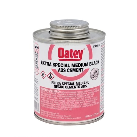 Oatey ABS Solvent Cement, Extra Special Medium Low VOC, 16 oz, Opaque Liquid, Black 30918